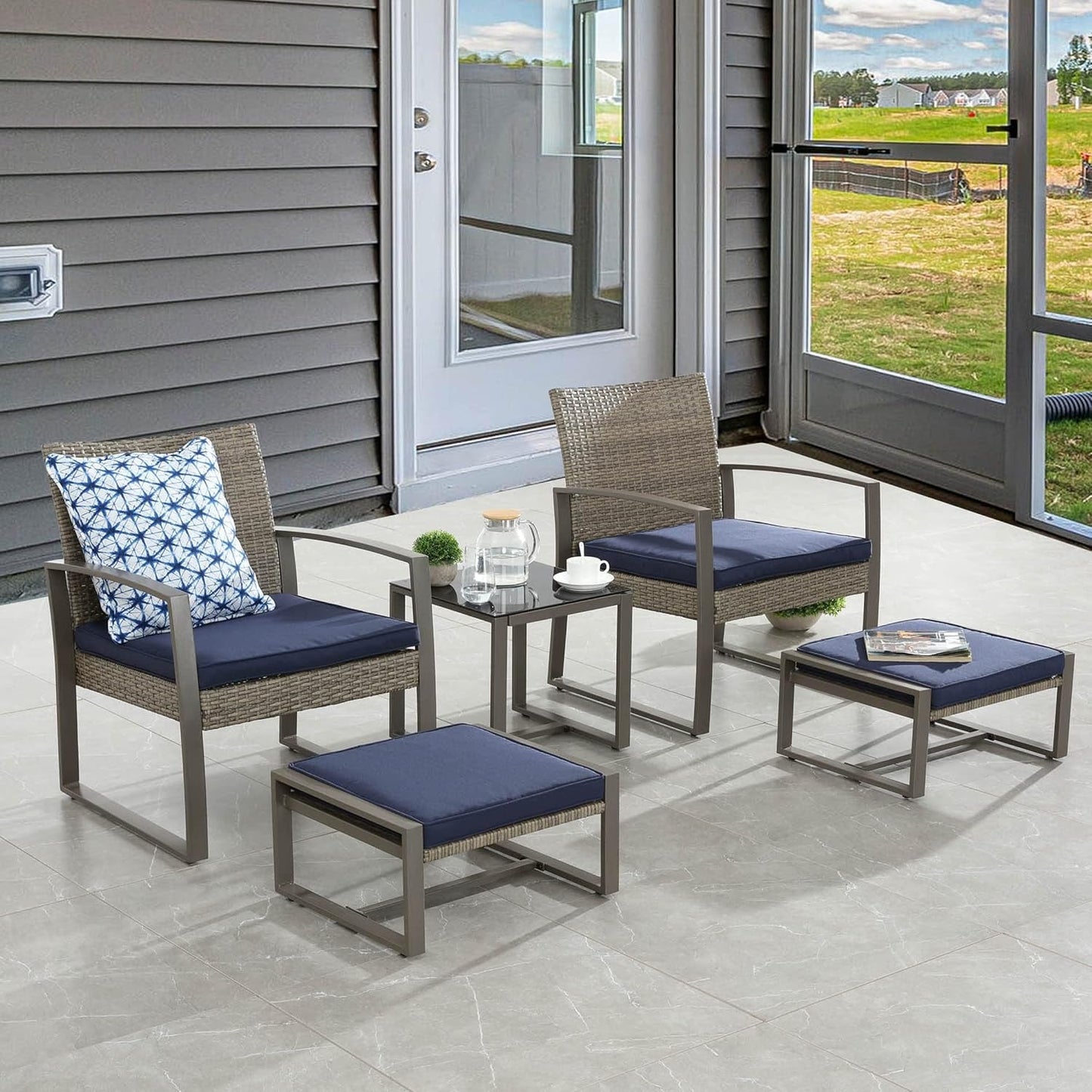 5-Piece Wicker Patio Conversation Set