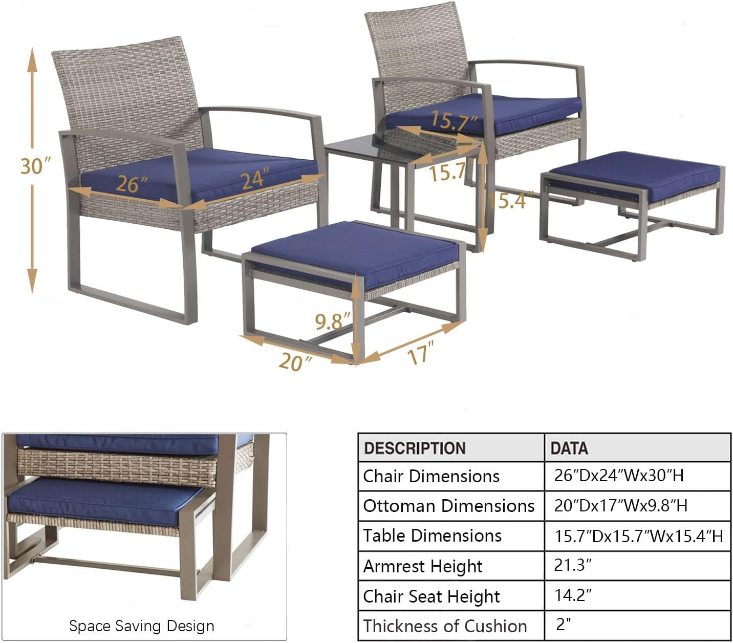 5-Piece Wicker Patio Conversation Set