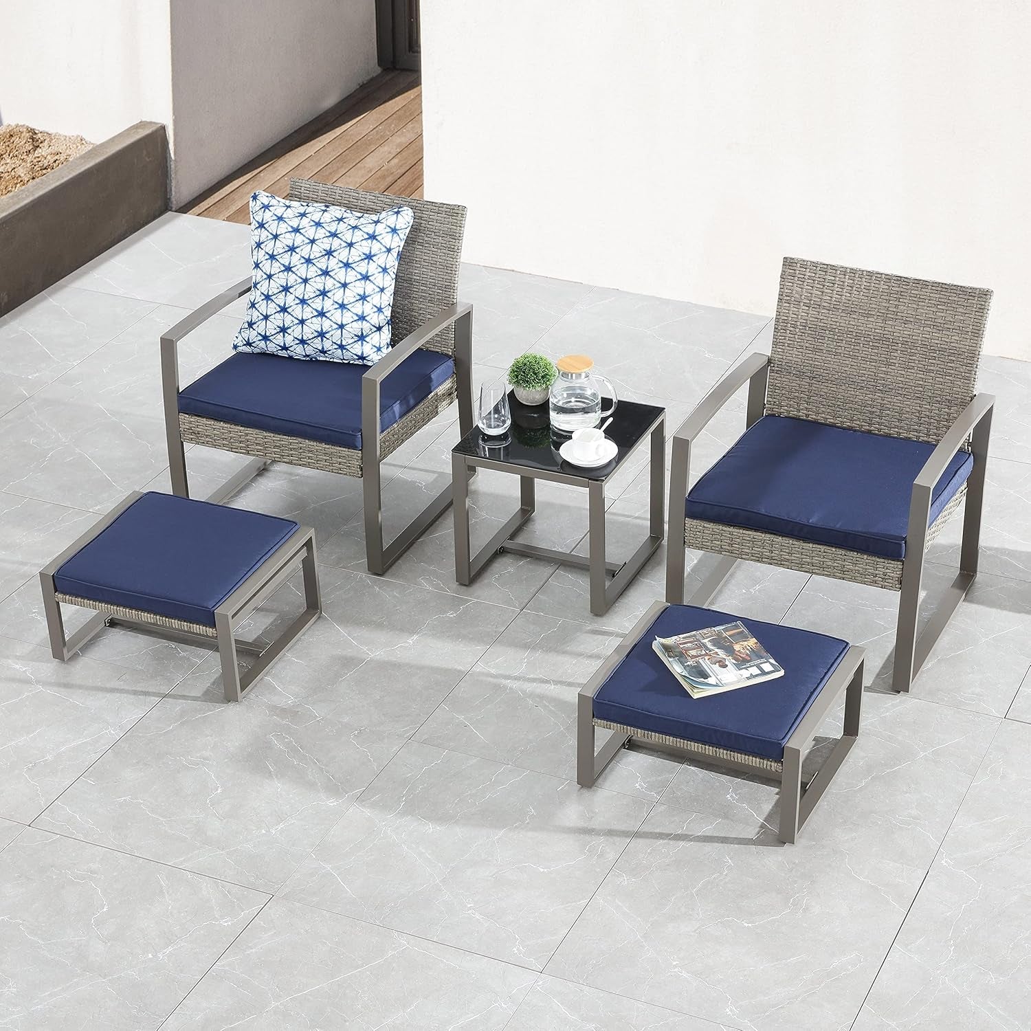 5-Piece Wicker Patio Conversation Set