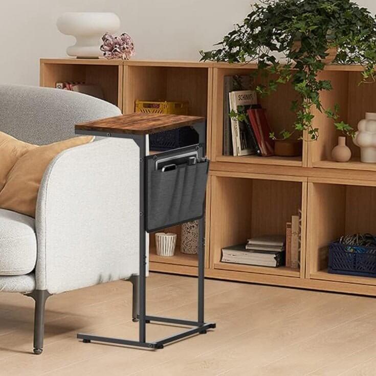 C - Shaped End Table with Storage