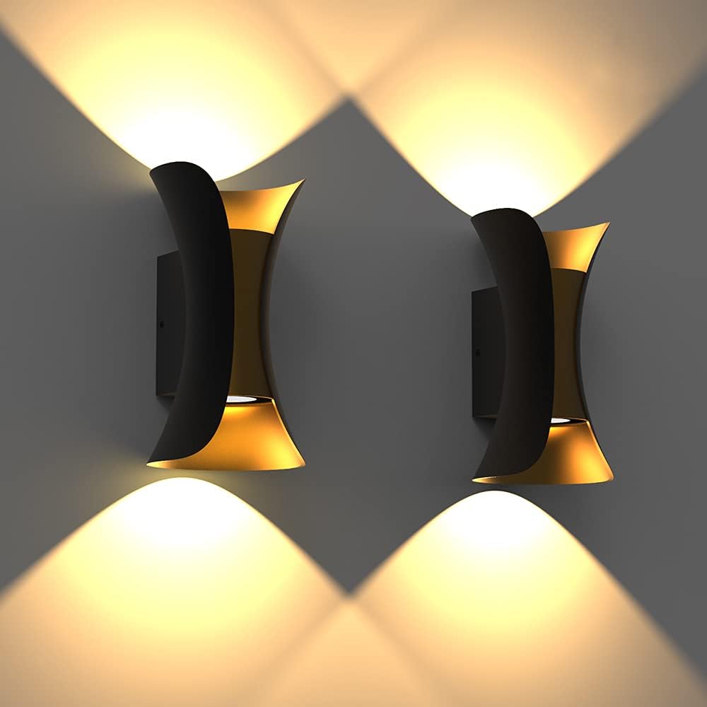 Curved Black and Gold Outdoor Wall Sconce