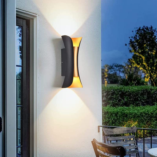 Curved Black and Gold Outdoor Wall Sconce