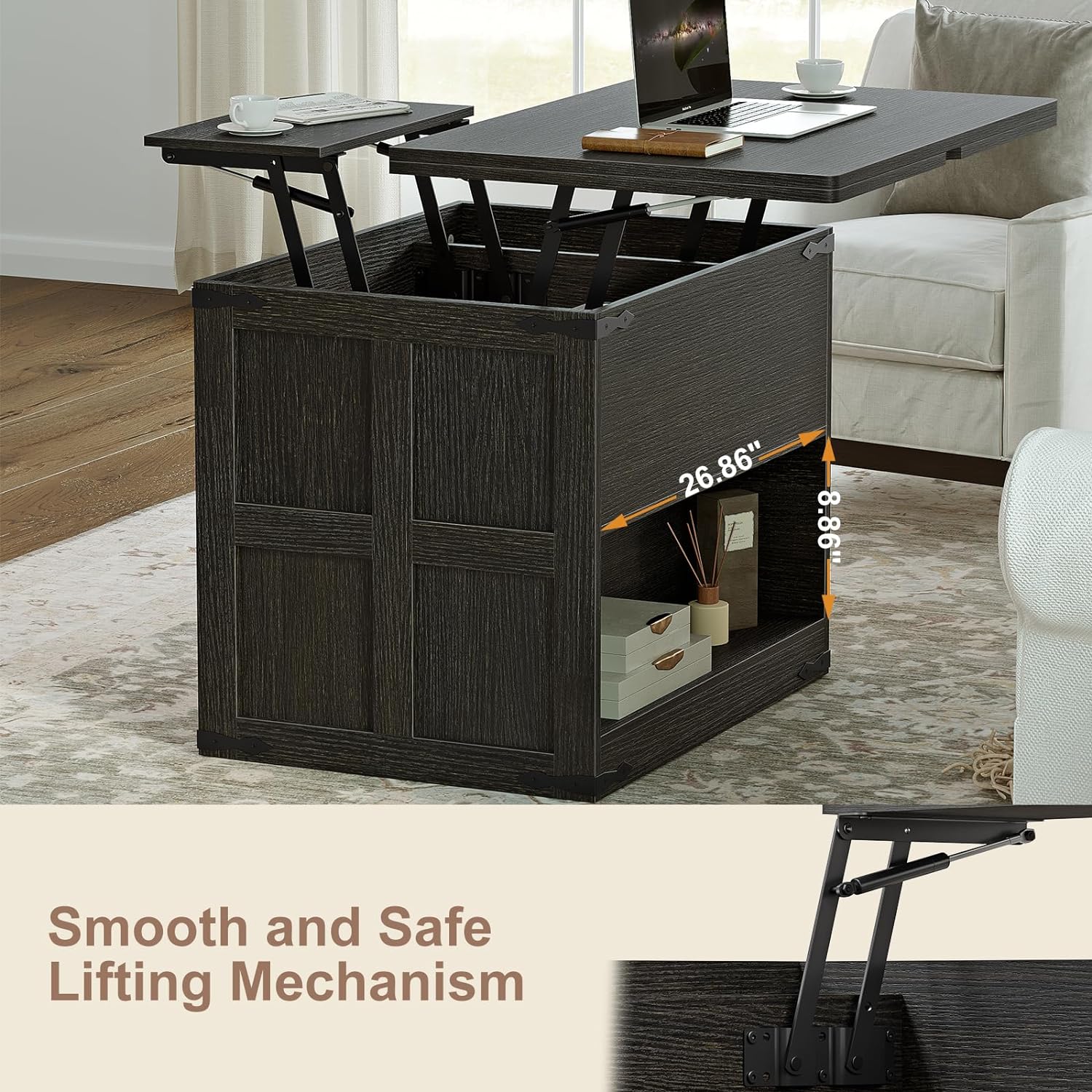 4-in-1 Farmhouse Coffee Table with Lift-Top and Storage