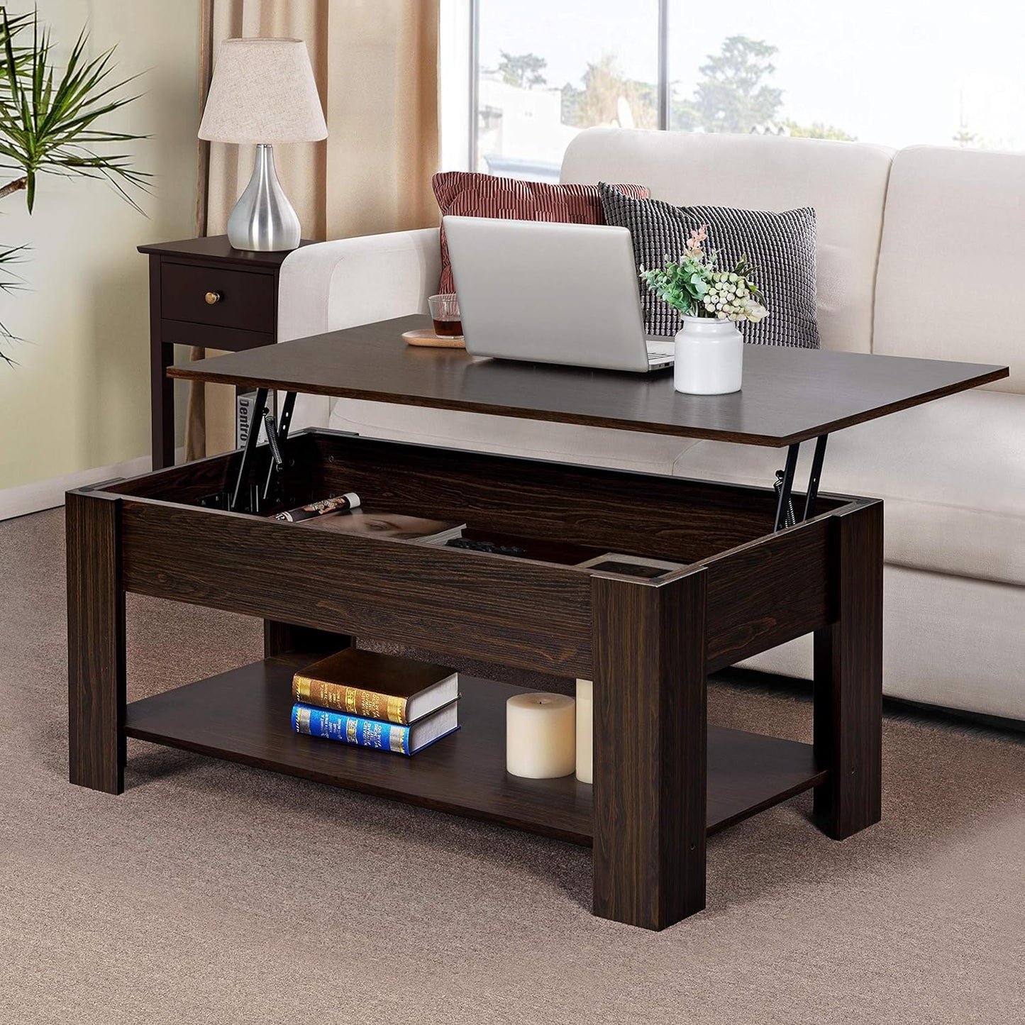 Lift-Top Coffee Table with Storage Shelf