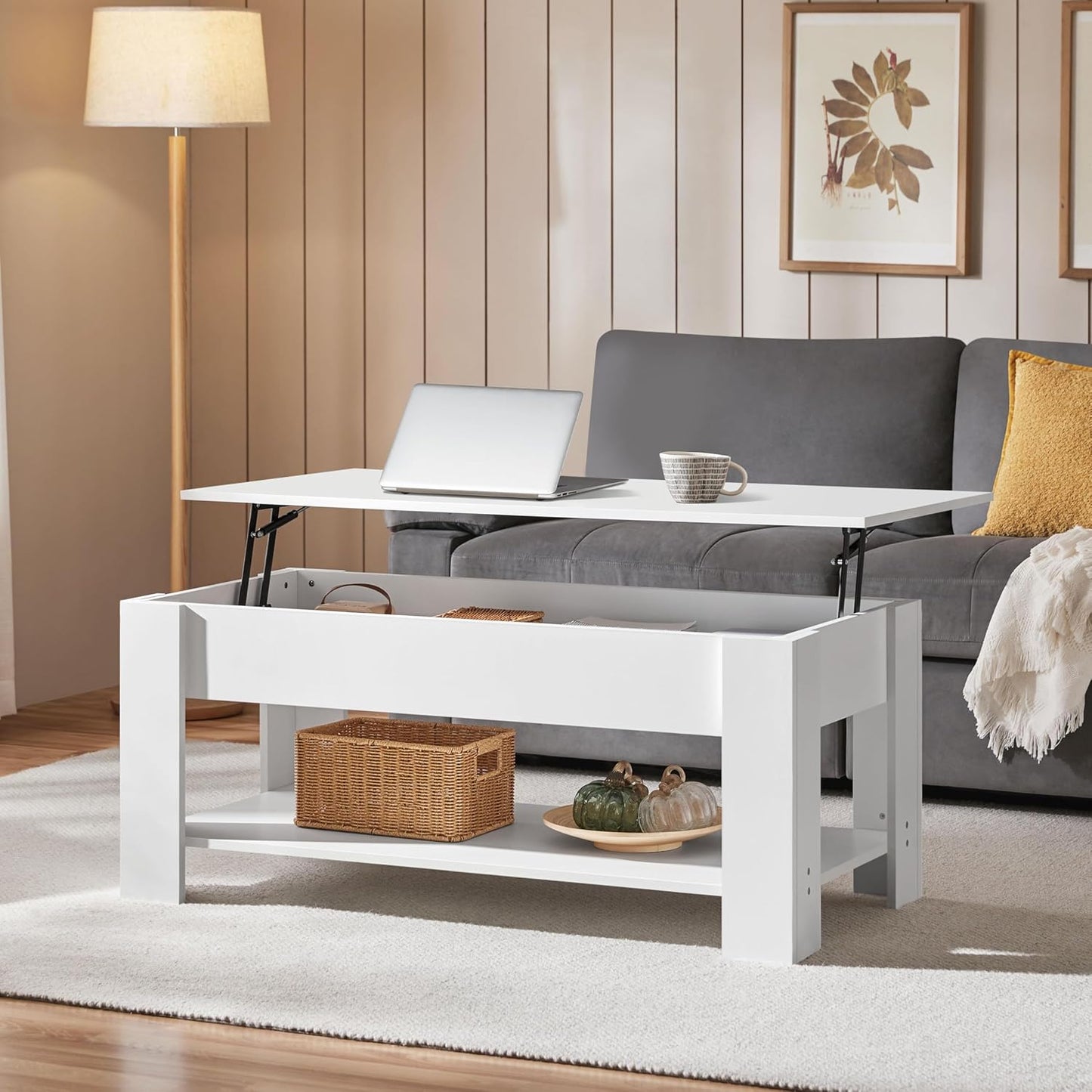 Lift-Top Coffee Table with Storage Shelf