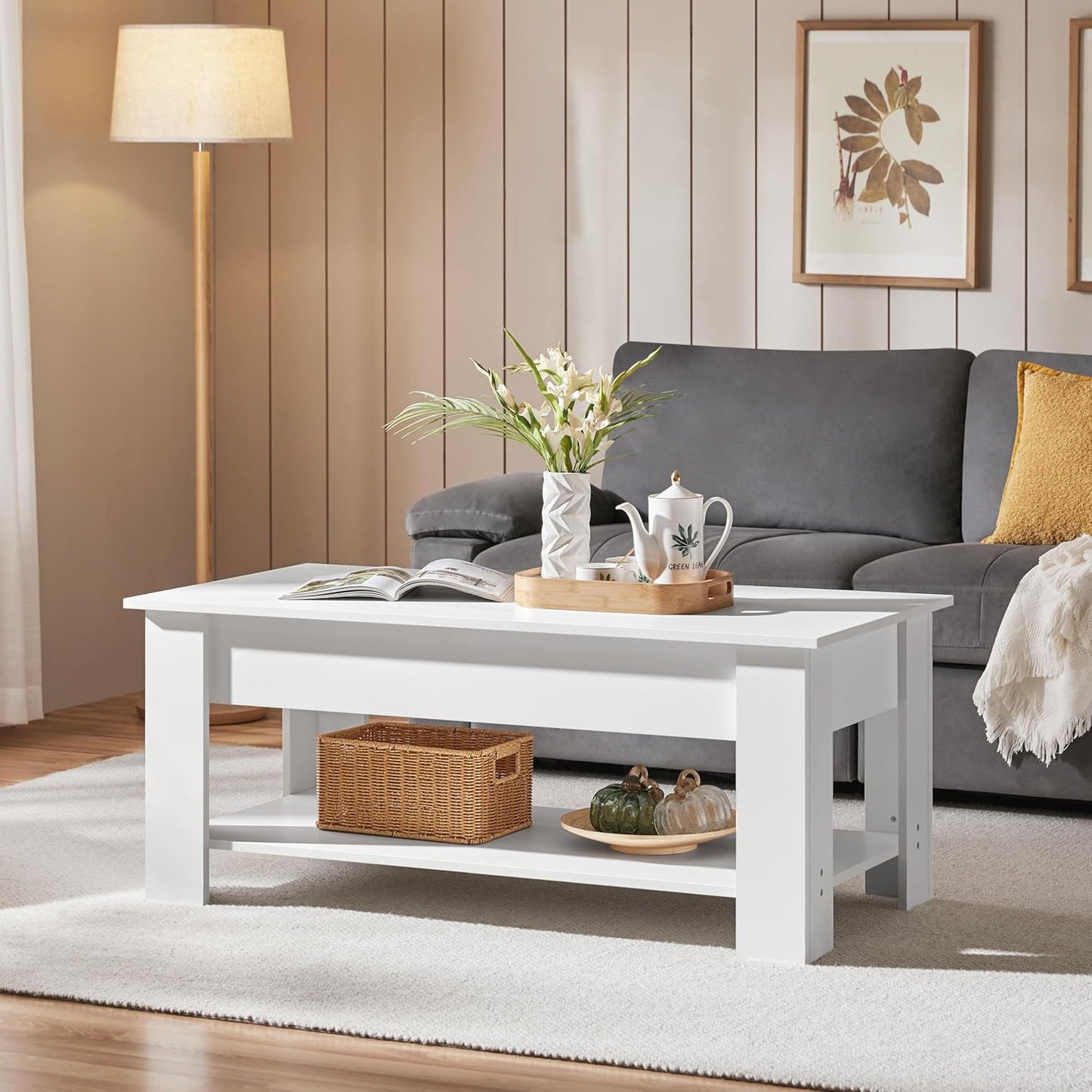 Lift-Top Coffee Table with Storage Shelf