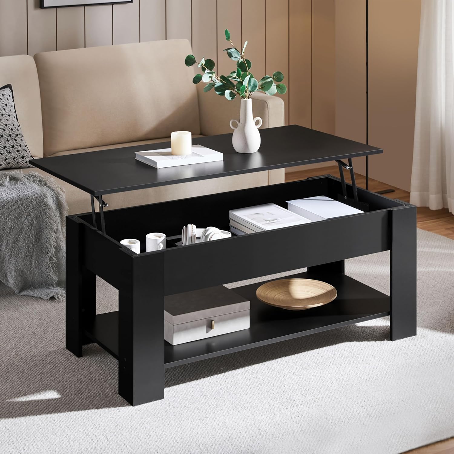 Lift-Top Coffee Table with Storage Shelf