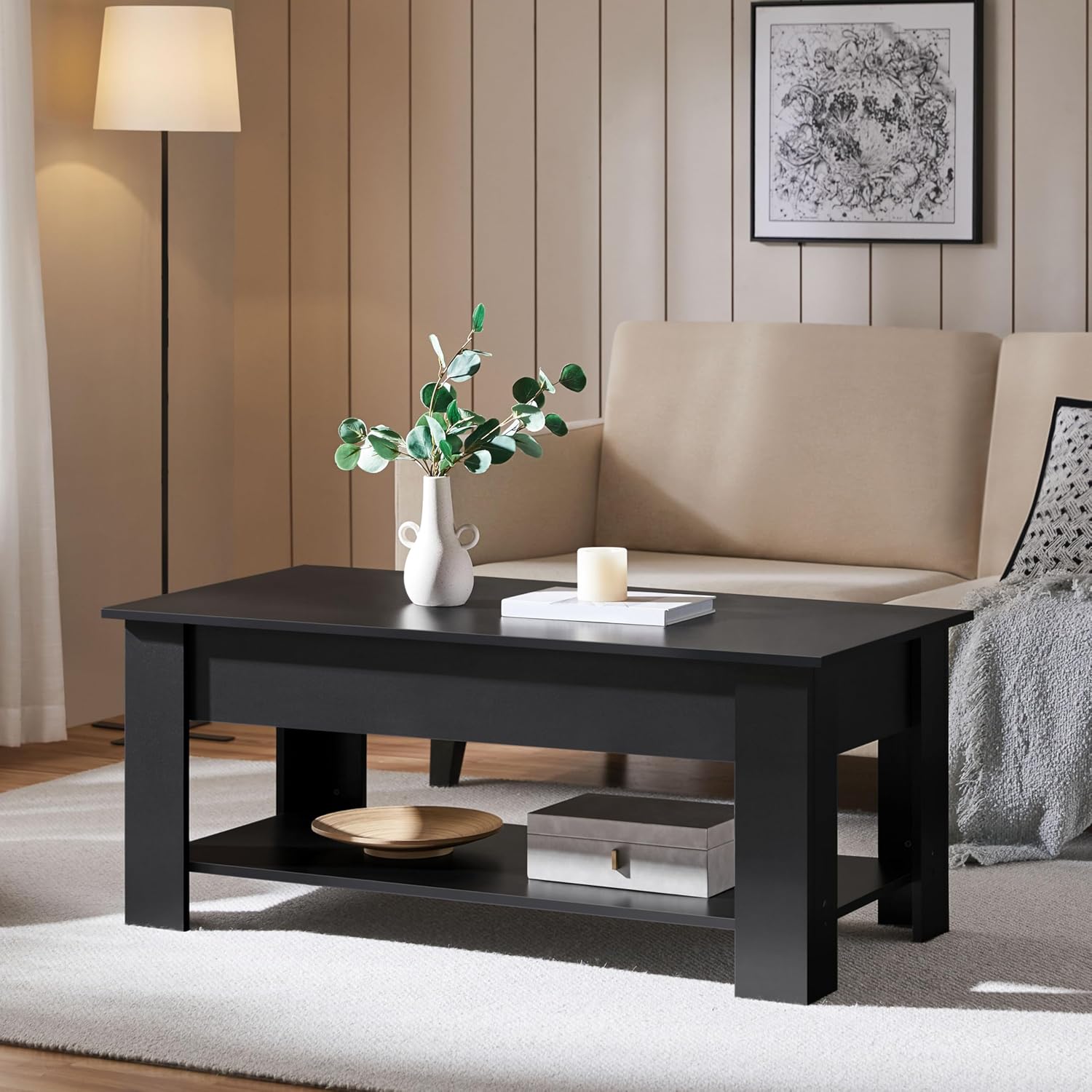 Lift-Top Coffee Table with Storage Shelf