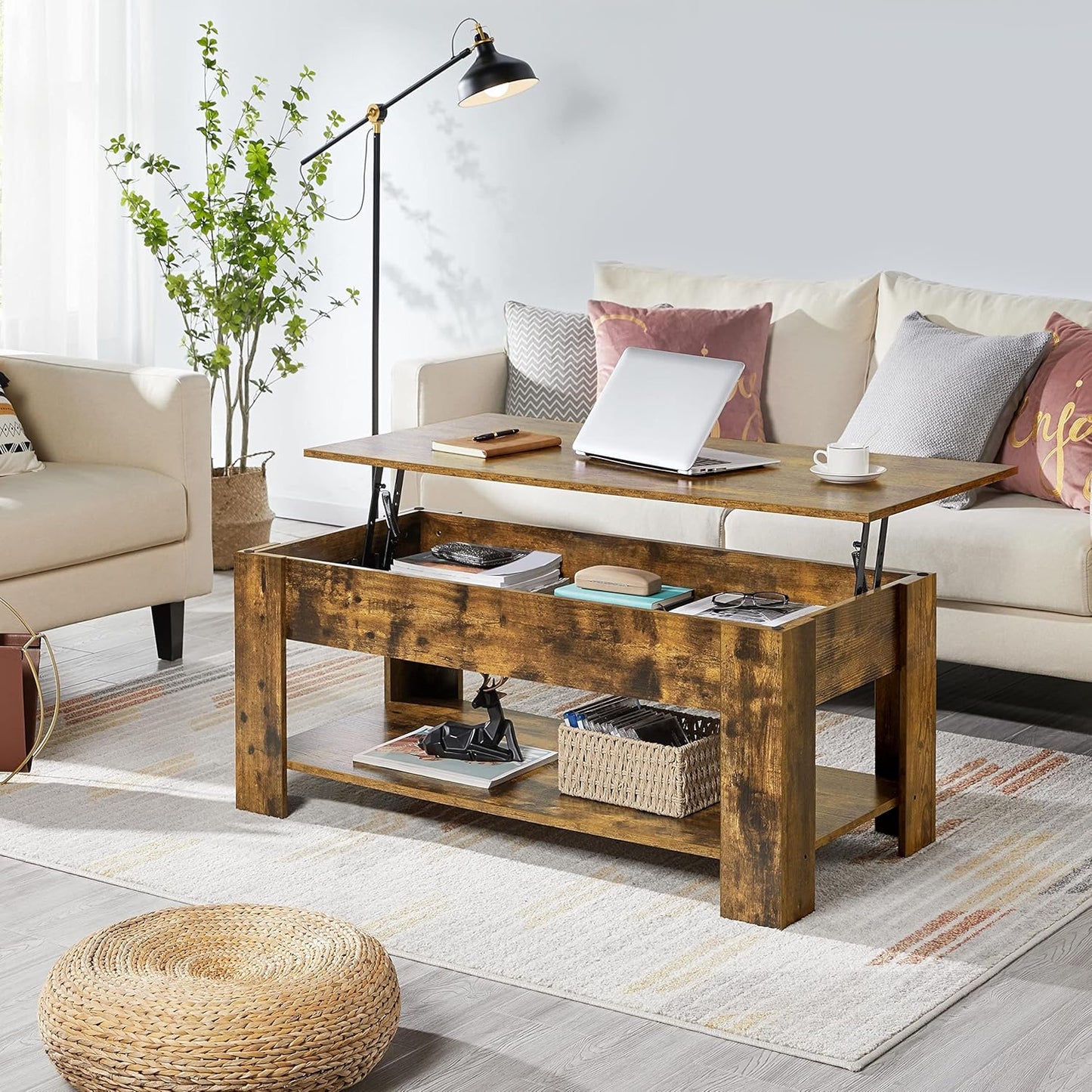 Lift-Top Coffee Table with Storage Shelf