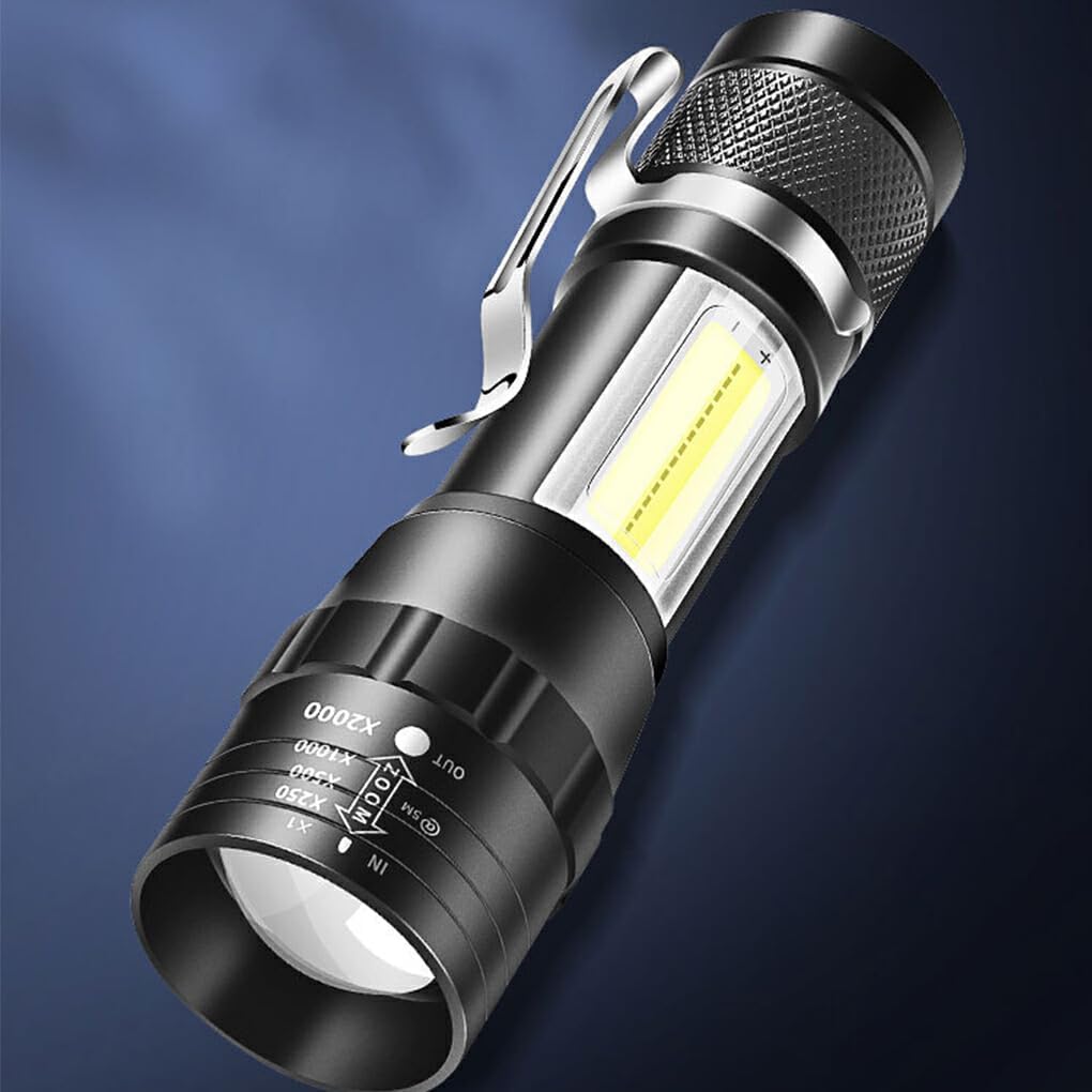 Zoomable COB Flashlight, USB Rechargeable, 3 Modes