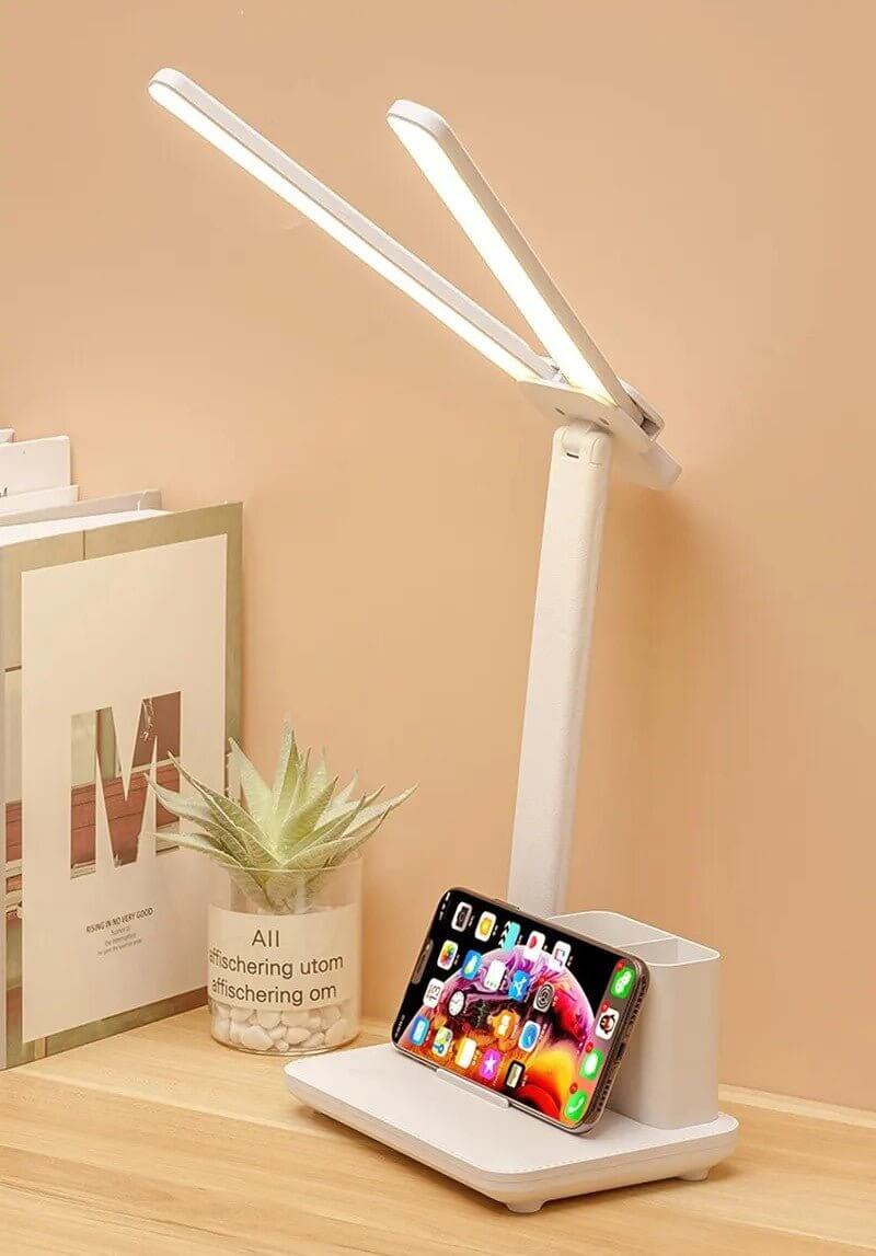 Flexible Dual - Head LED Desk Lamp with Clock