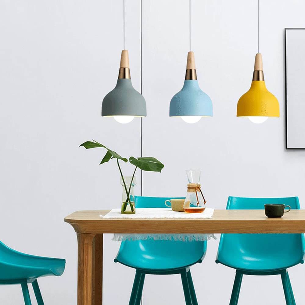 Wooden Macaron Pendant Light with LED