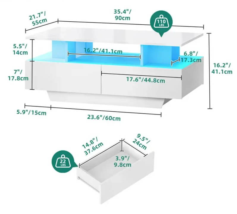 Modern LED Coffee Table with Sliding Drawers