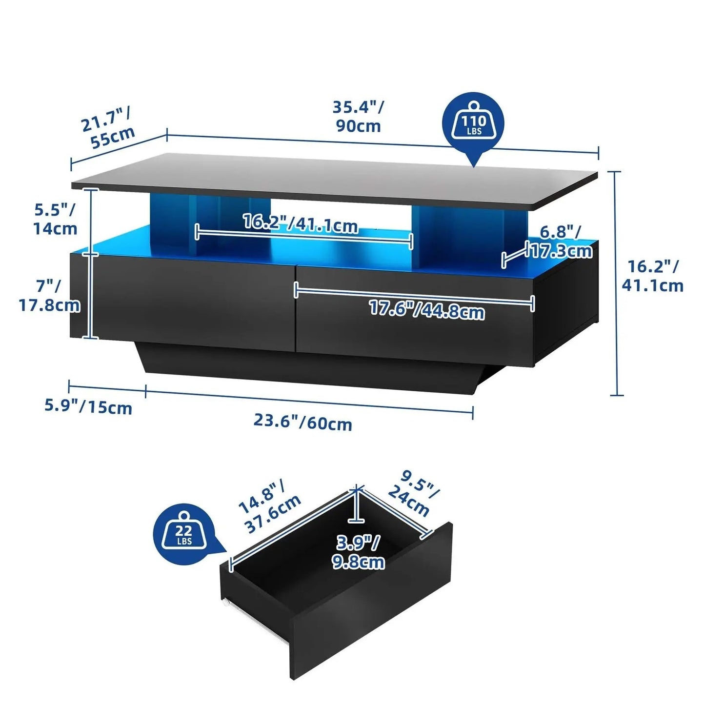 Modern LED Coffee Table with Sliding Drawers