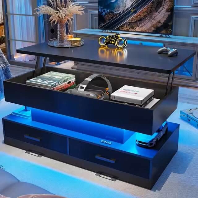 Modern LED Coffee Table with Sliding Drawers