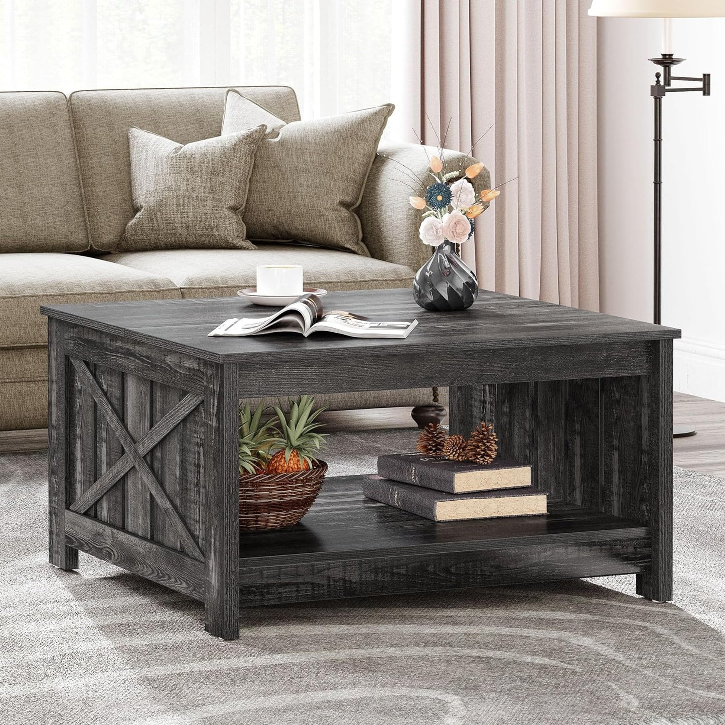 Farmhouse Coffee Table with Storage and Half-Open Compartment