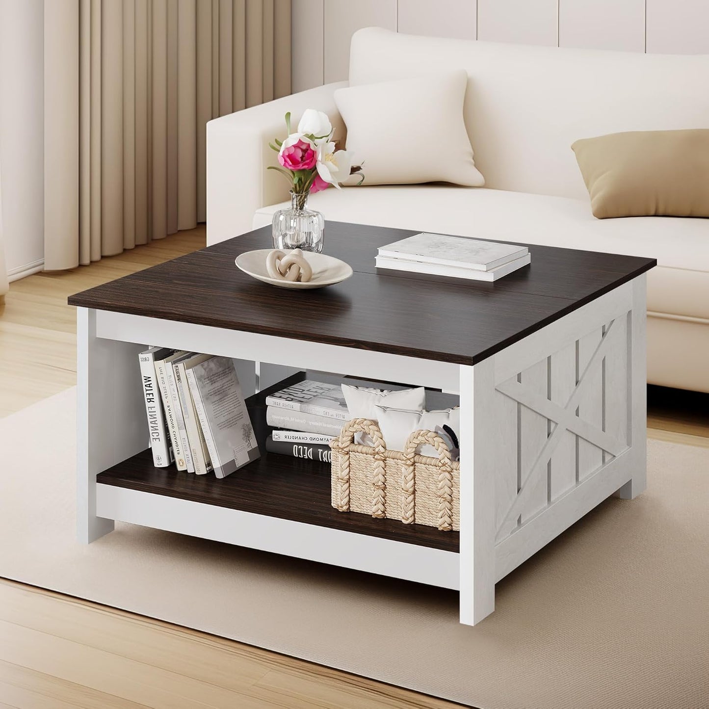 Farmhouse Coffee Table with Storage and Half-Open Compartment