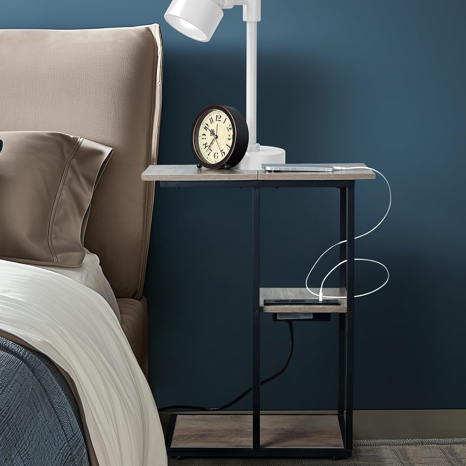 C-Shaped End Table with Charging Station