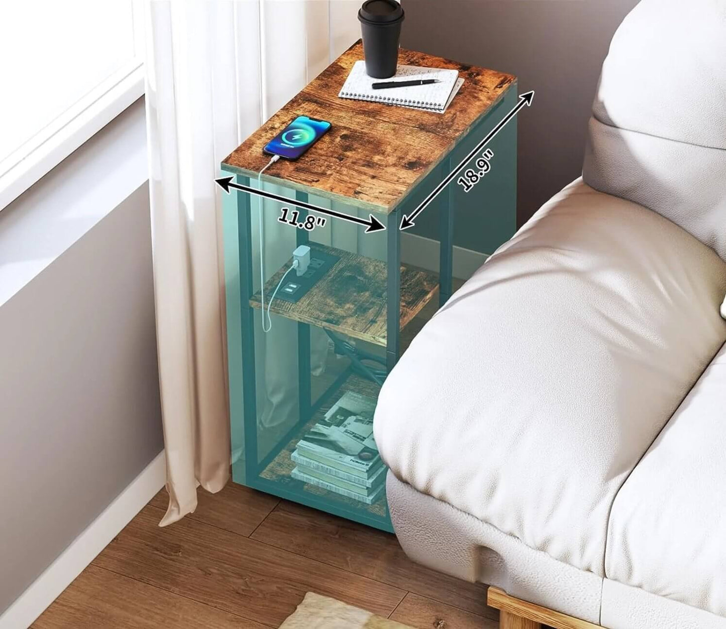 C - Shaped End Table with Charging Station