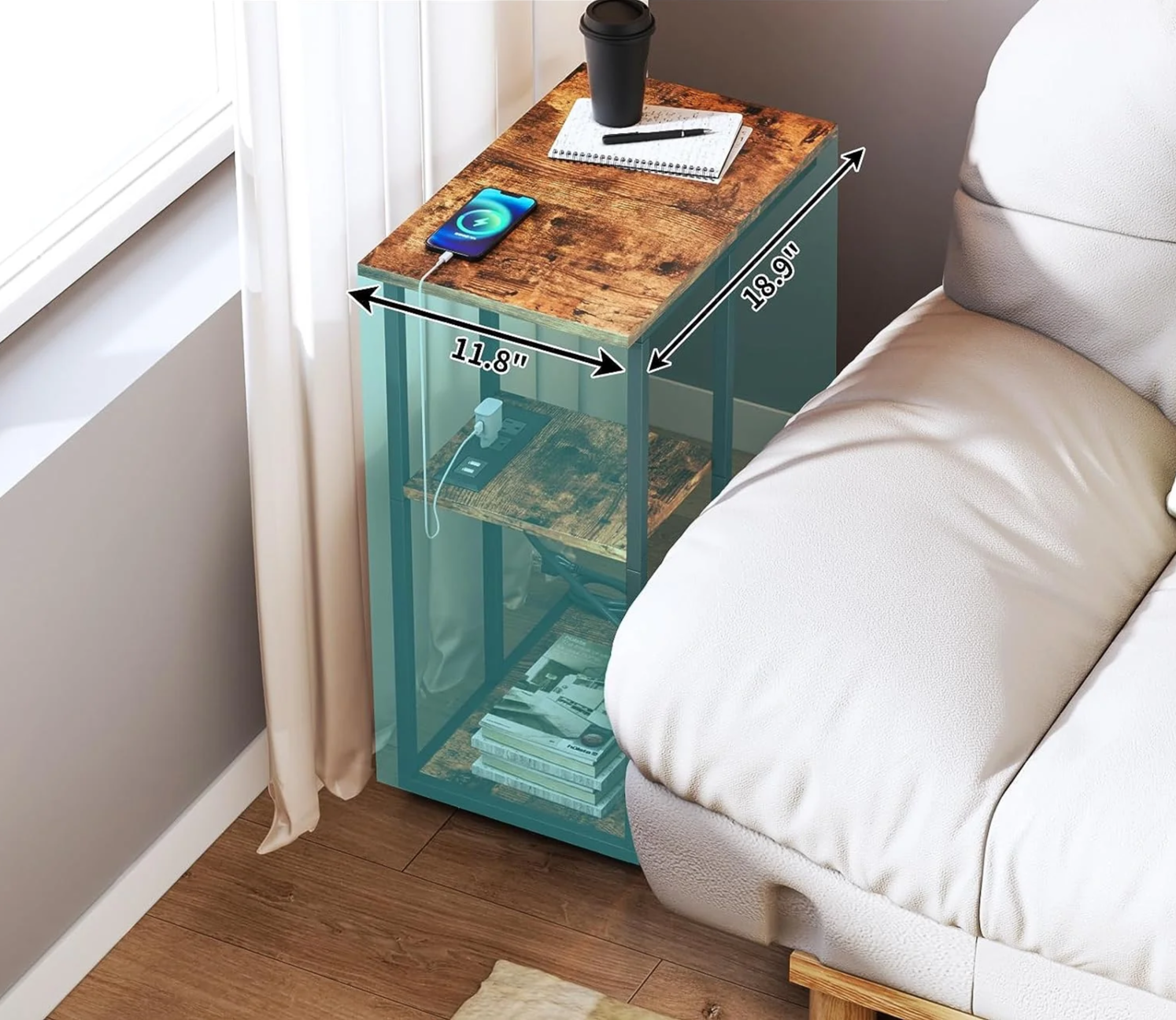 C-Shaped End Table with Charging Station