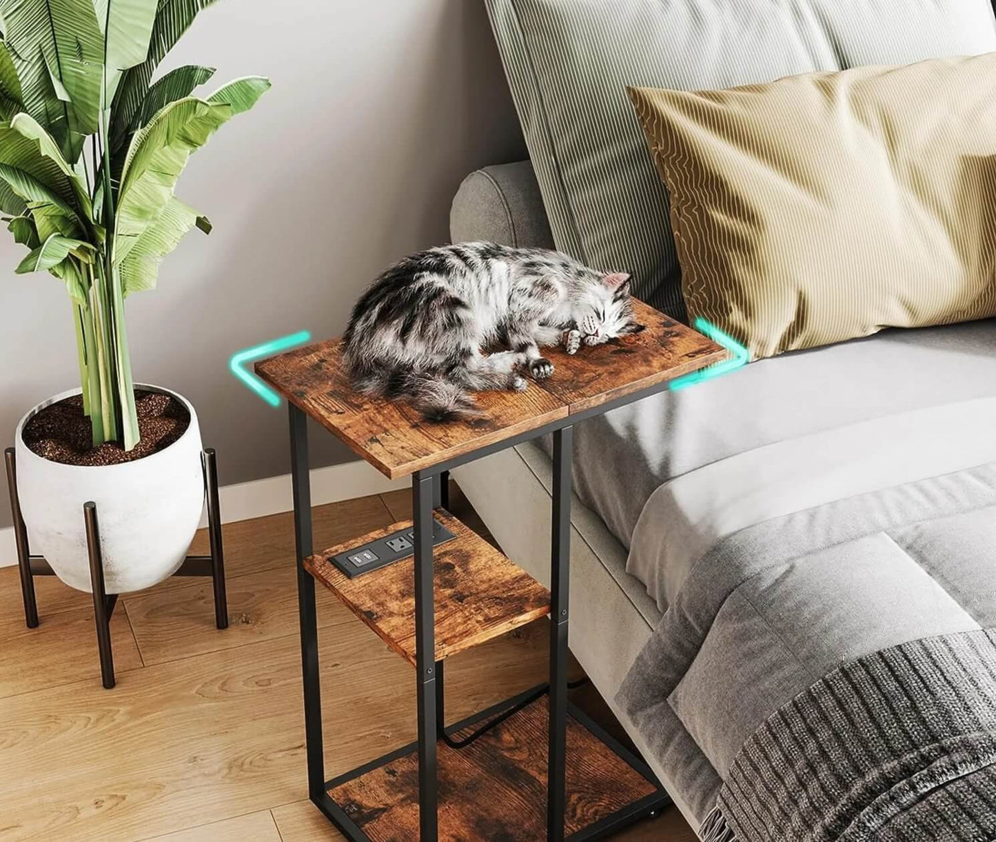 C - Shaped End Table with Charging Station