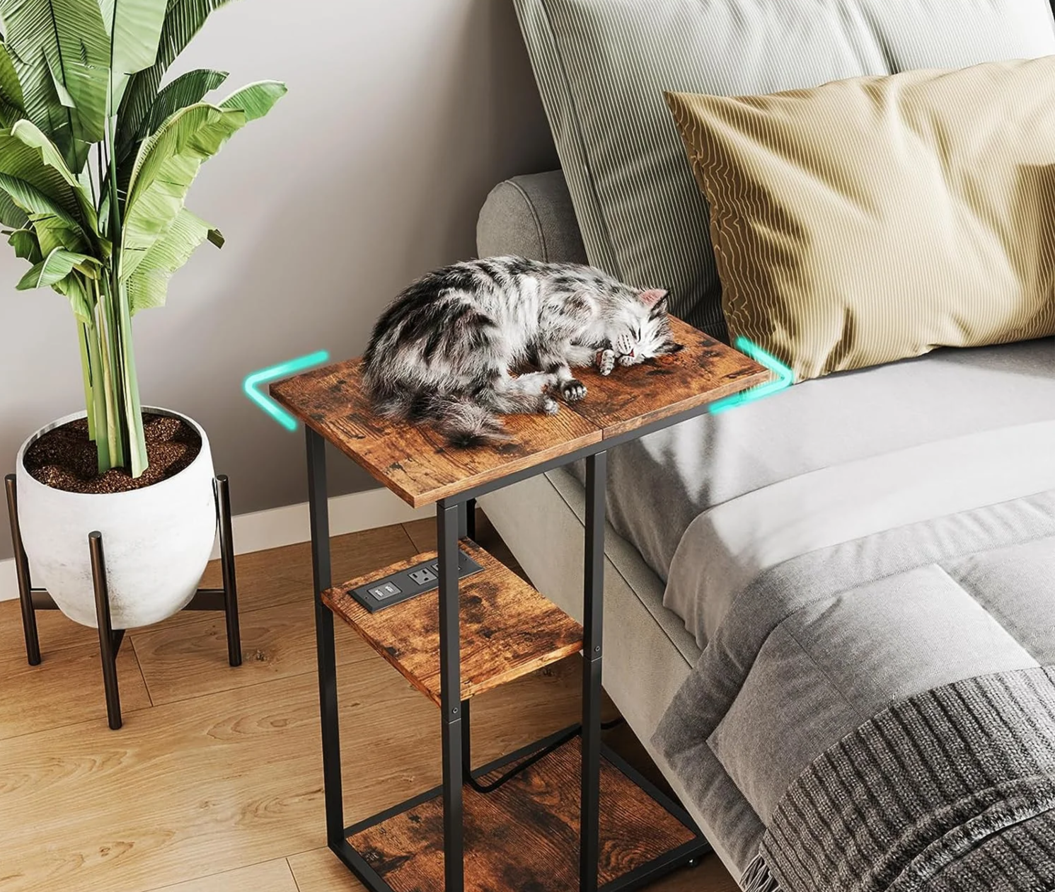 C-Shaped End Table with Charging Station