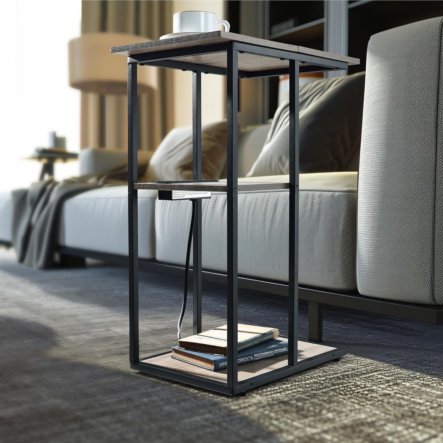 C-Shaped End Table with Charging Station