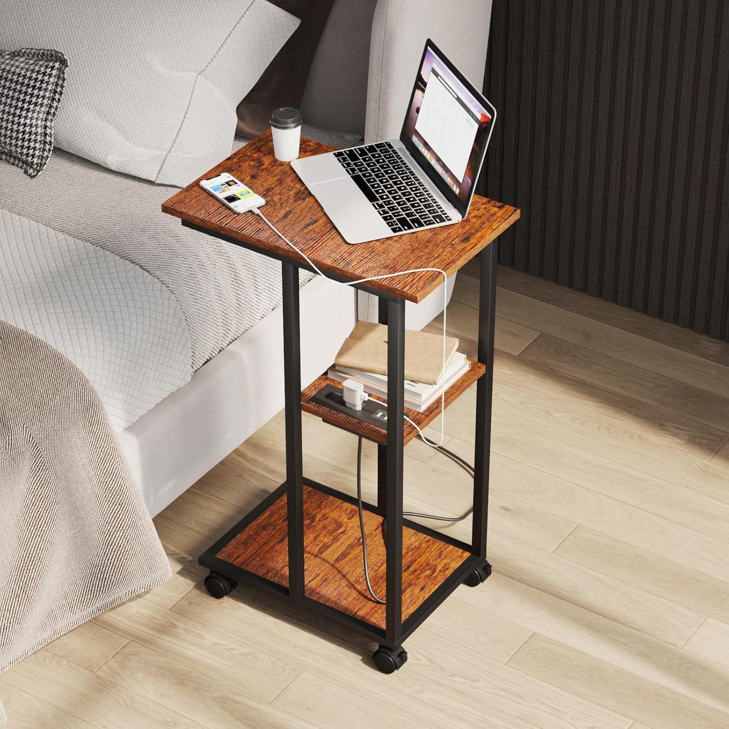 C-Shaped End Table with Charging Station