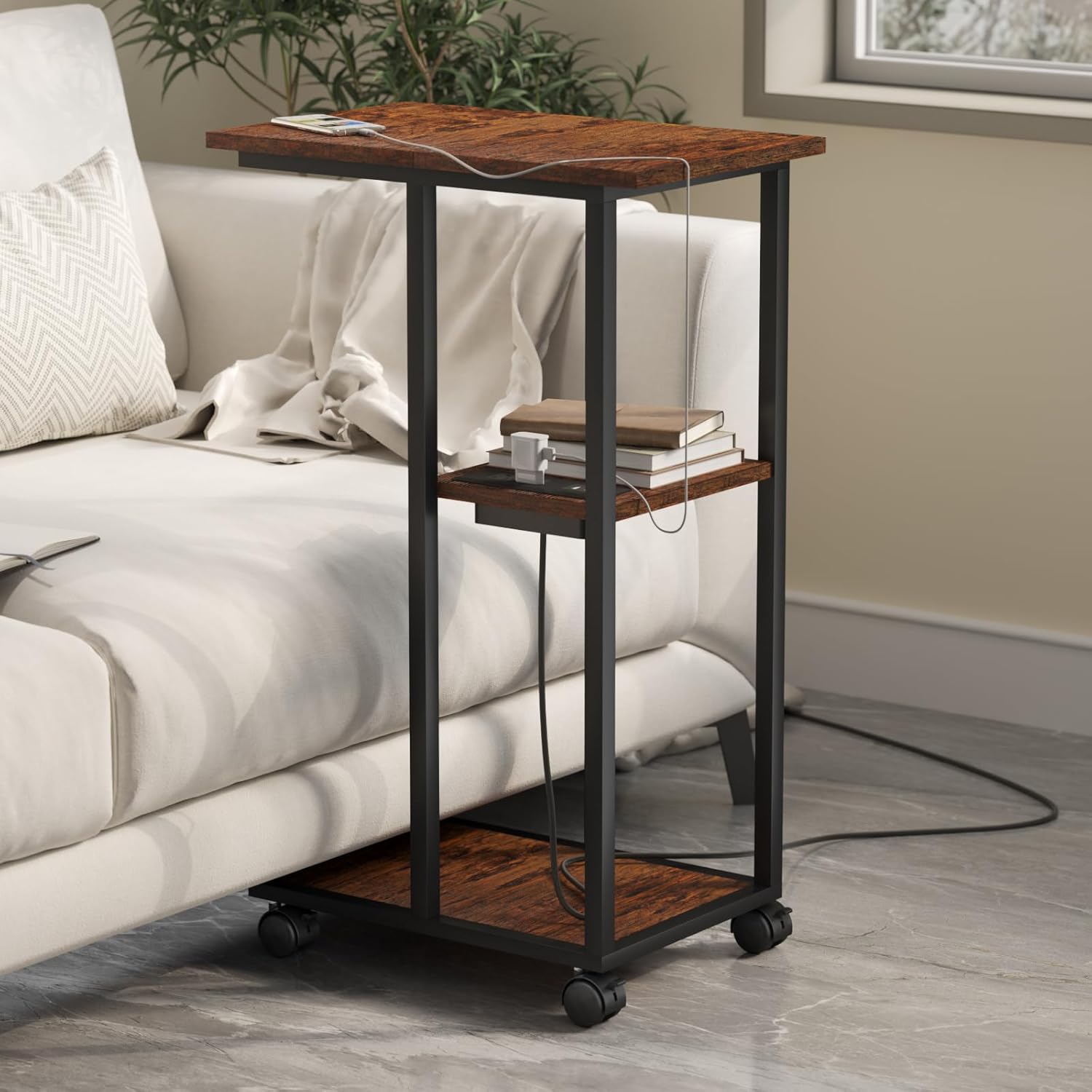 C-Shaped End Table with Charging Station