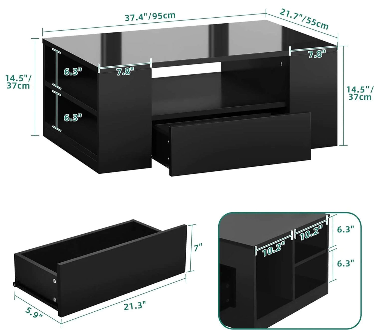 Modern Center Table with Storage and LED Light