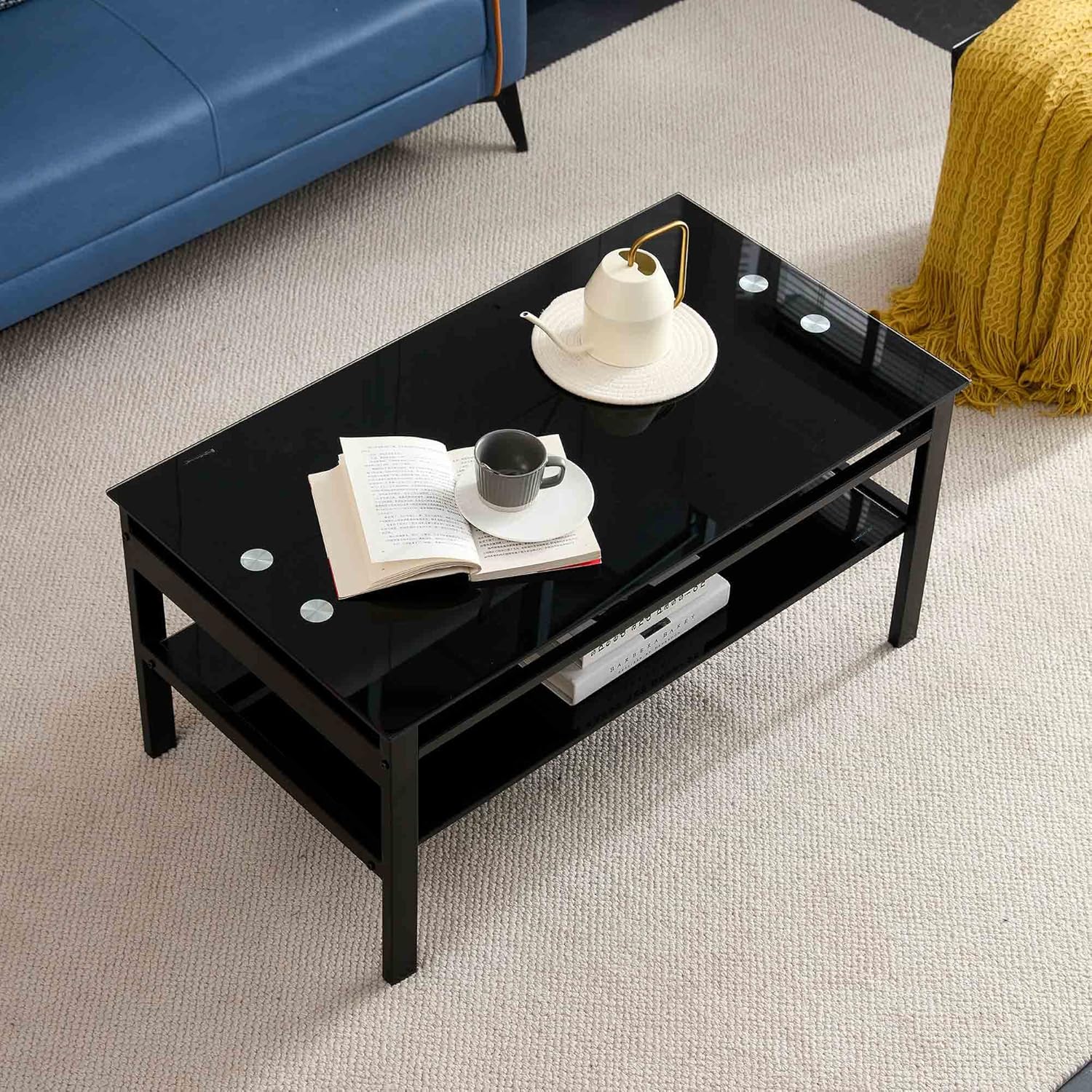 Stylish Coffee Table with Clear Glass Top