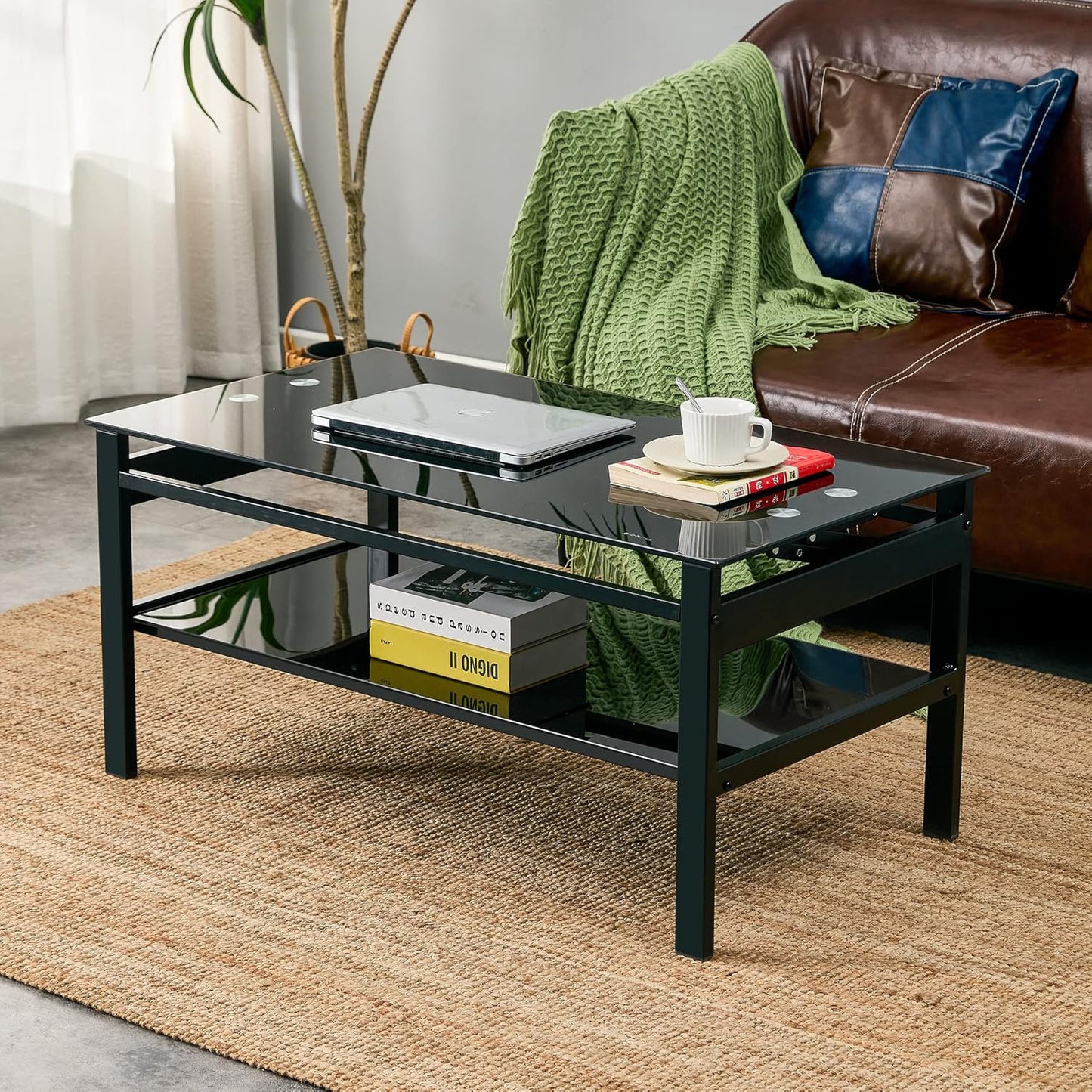 Stylish Coffee Table with Clear Glass Top