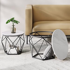 2 - Piece Round Coffee Table Set with Steel Frame