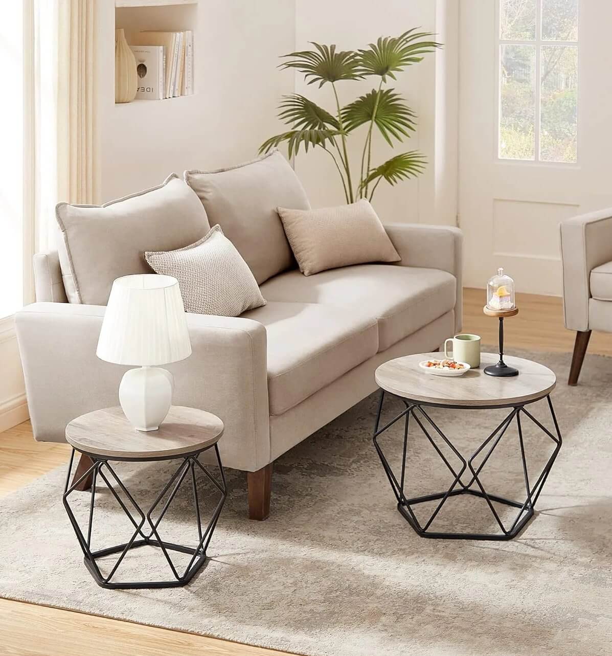 2 - Piece Round Coffee Table Set with Steel Frame