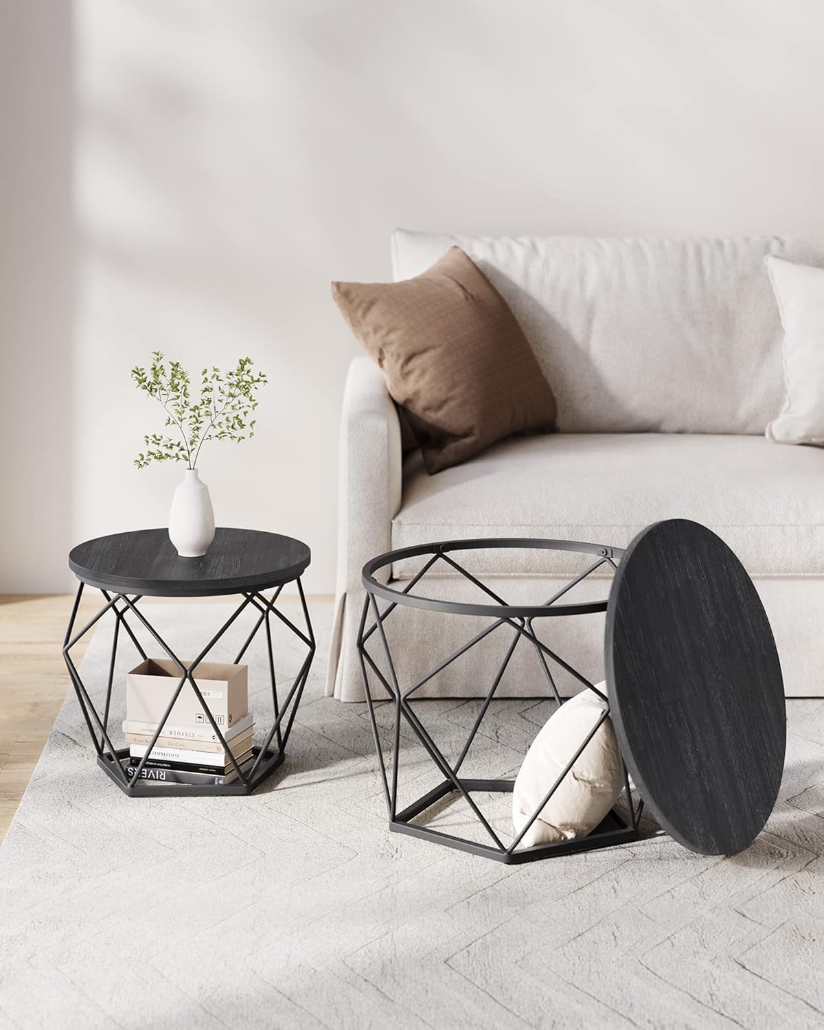 2-Piece Round Coffee Table Set with Steel Frame