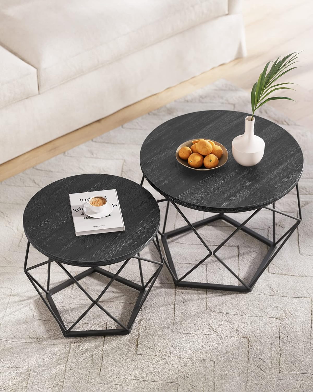 2-Piece Round Coffee Table Set with Steel Frame