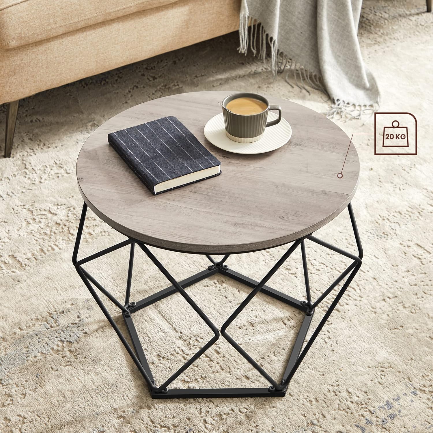 2-Piece Round Coffee Table Set with Steel Frame