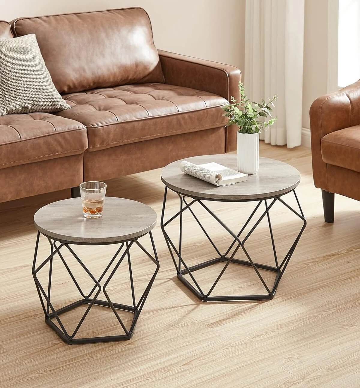 2 - Piece Round Coffee Table Set with Steel Frame