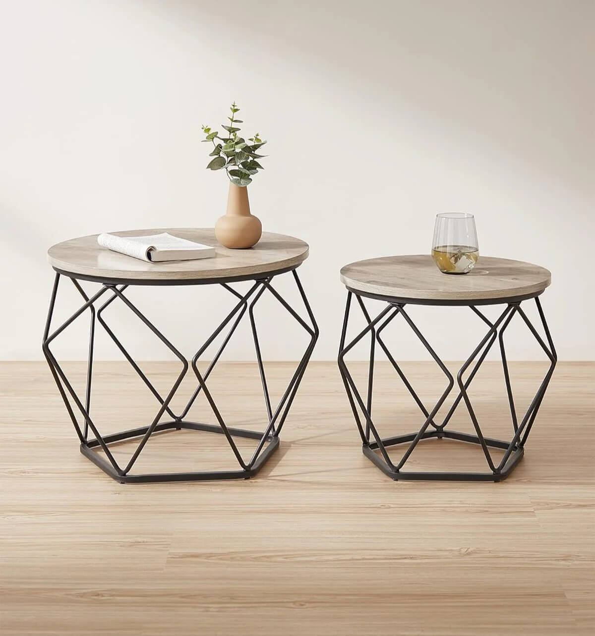 2 - Piece Round Coffee Table Set with Steel Frame