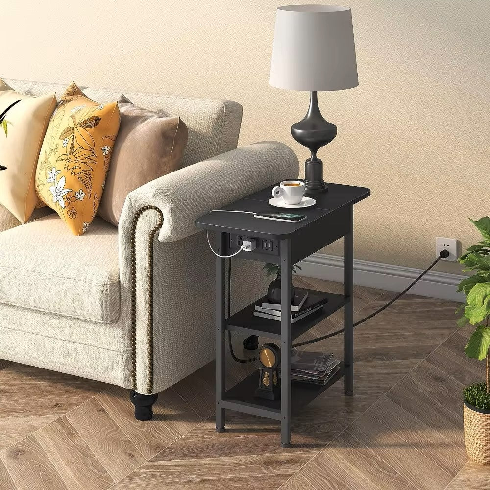 Versatile Charging Nightstand with Flip-Top Storage