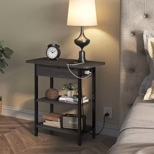 Versatile Charging Nightstand with Flip-Top Storage