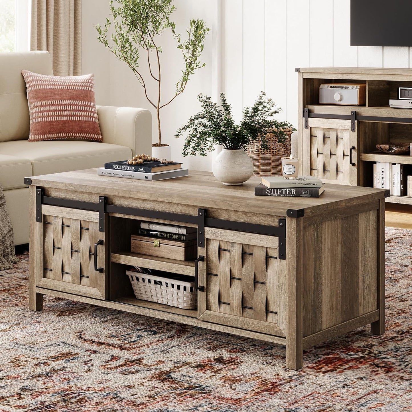 Spacious Storage Coffee Table with Rustic Charm