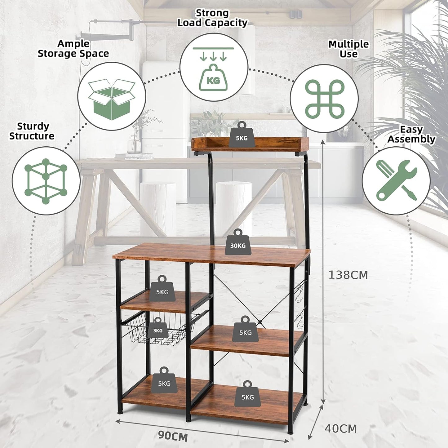 Multi-Functional Kitchen Rack with Microwave Stand