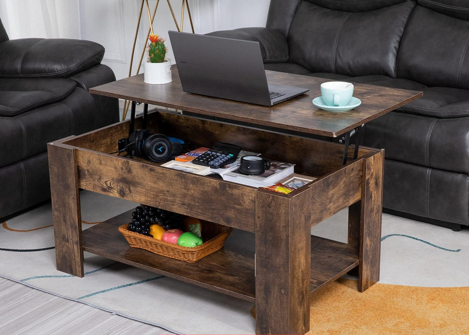 Lift-Top Coffee Table with Hidden Compartment and Storage