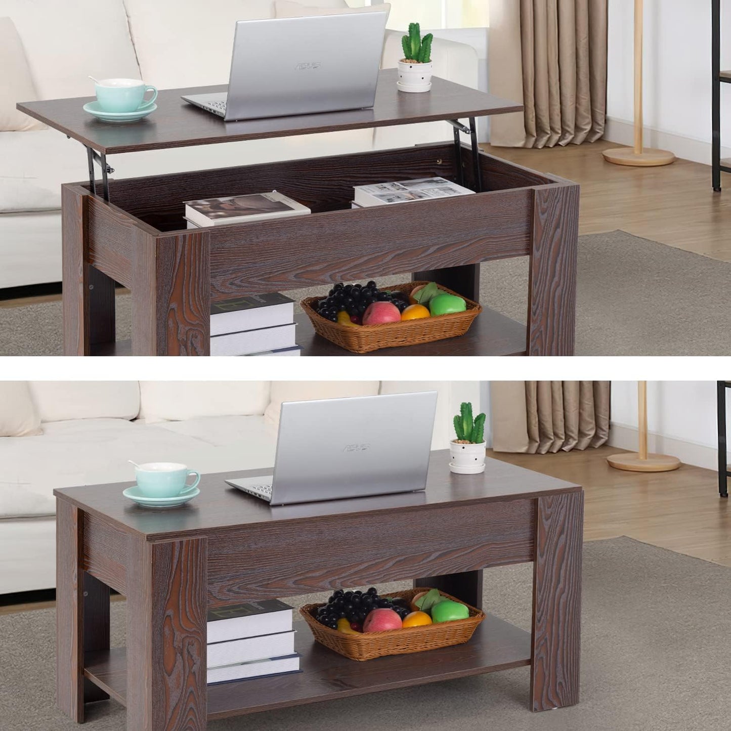 Lift-Top Coffee Table with Hidden Compartment and Storage