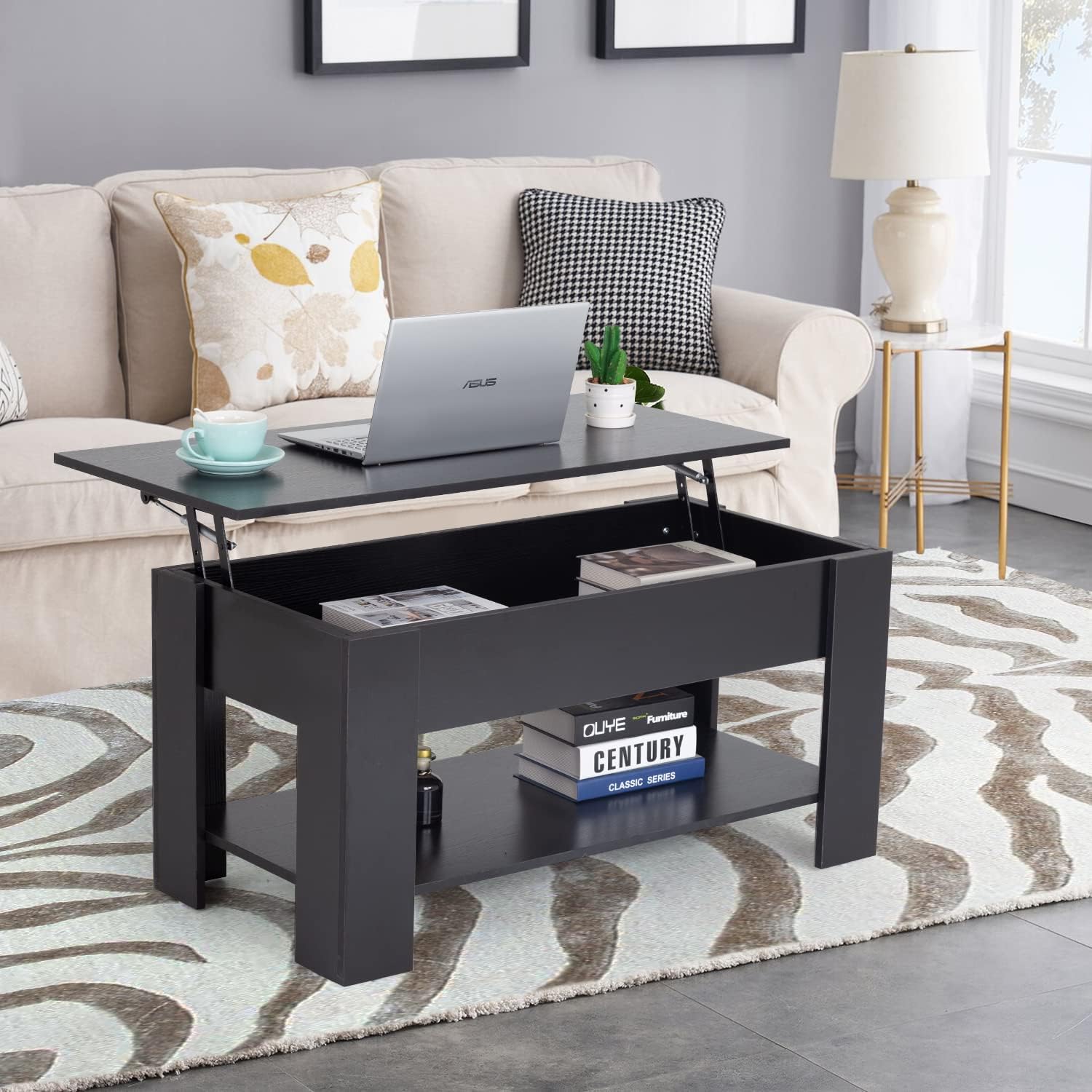 Lift-Top Coffee Table with Hidden Compartment and Storage