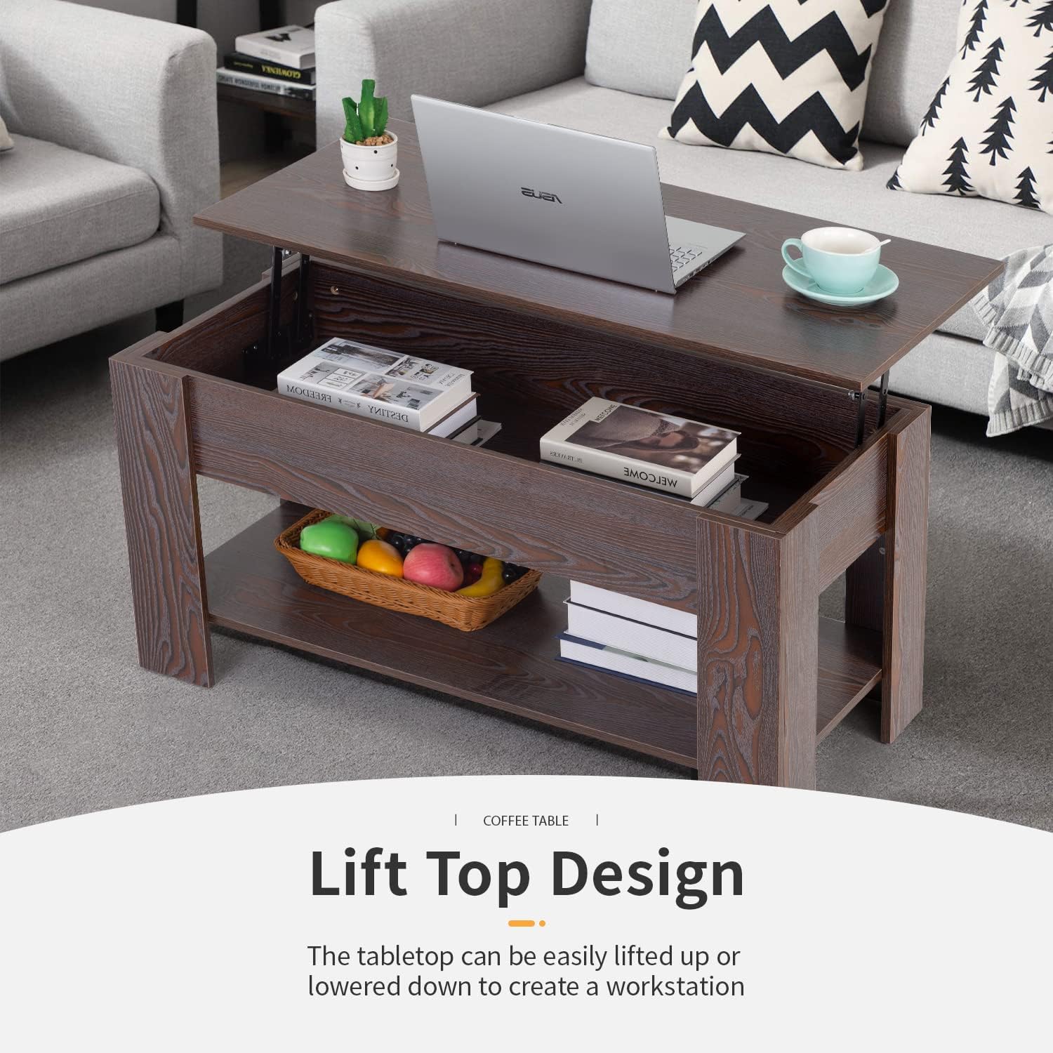 Lift-Top Coffee Table with Hidden Compartment and Storage