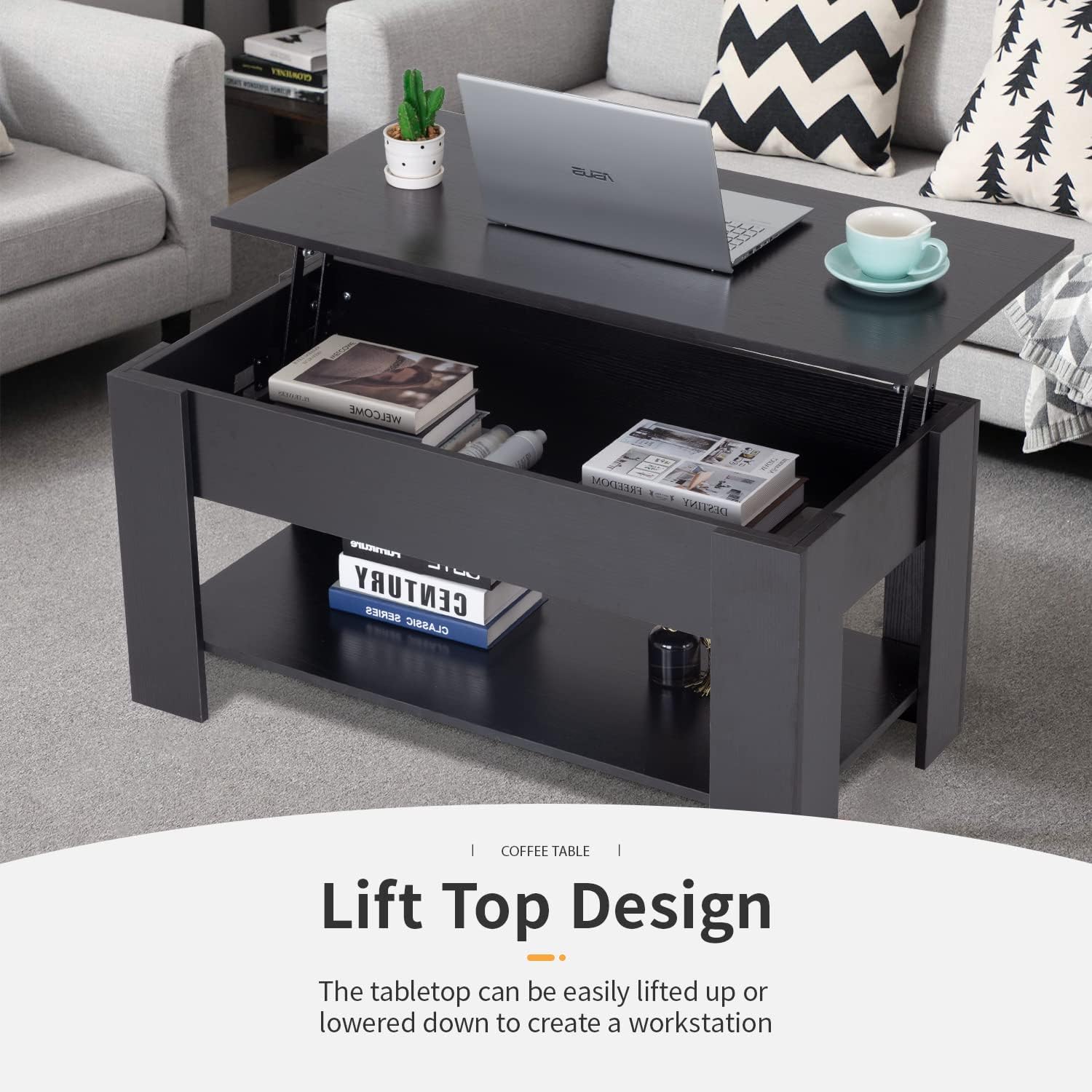 Lift-Top Coffee Table with Hidden Compartment and Storage