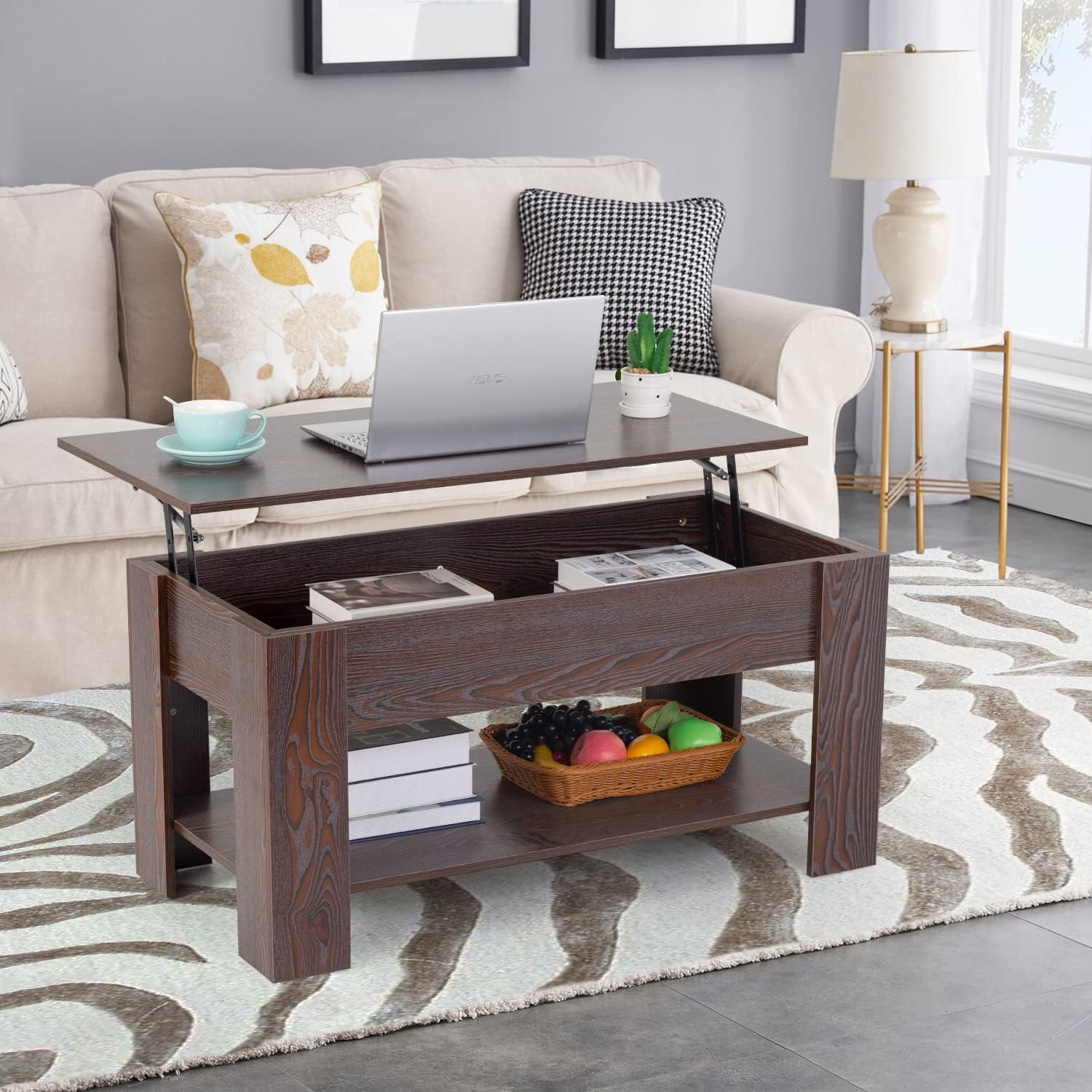 Lift-Top Coffee Table with Hidden Compartment and Storage