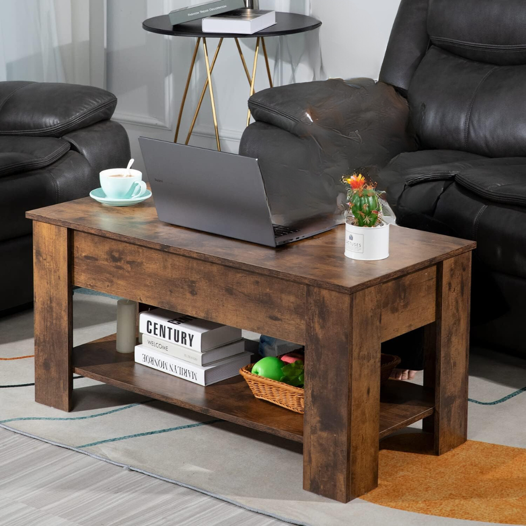 Lift-Top Coffee Table with Hidden Compartment and Storage